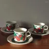 Mugs Creative Finnish Retro Coffee Cup With Tray European Modern Cherry Painted Mug Afternoon Tea Porcelain Cups Home Decoration