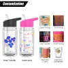 Double Wall 10oz Plastic Kids Cup Snow Globe Can With Hole och Colorful Straw Lids BPA Gratis kostym för barn 0414