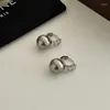 Hoop Earrings Korean 925 Sterling Silver Grey Pearl Crystal For Women 2024 Party Wedding Accessories Jewelry Christmas Gifts