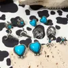Orecchini per borchie Sindlan 6 paia Colore d'argento del cuore occidentale per donne in pietra vintage Oxhead cactus Female Fashion Jewelry Aretes de Mujer