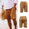 Mode Sommermänner Solid Short Casual Shorts Drawess atmungsable Strandhosen Baumwollwäsche Sport Shorts 240412