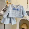 Girl 2 Piece Tweed Set Winter Suit kläder för 110 Years Childrens bomull vadderad jacka coatskirt Kids Classic Outfits 240410