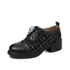 حذاء اللباس daitifen النساء الحلو Oxford Lace-up Spring Autumn Colors Design Square Cyel Pumps Brogue Outdoor