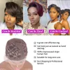 Pixie Cut Wig Lace Transparente Human Hair Wigs para mulheres lisadas BOB WIG T PARTE LACE PERMELHO PRÉ -PLUCK Brasil Human Human 240412