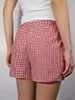 Women's Shorts 2024 Fashion Elastic Waist Casual Plaid/Stripe Print Summer Vacation Short Pants For Beach Nightclub Streetwear