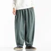 Męskie bawełniane i lniane spodnie harem luźne modyfikowane spodnie swobodne szerokie nogi japońskie joggery uliczne mężczyźni 240403