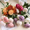 Decorative Flowers Simulation Flower Silk Two-tone Imperial Princess Roses Bouquet Garden Balcony Decoration Artificial Rose Champagne