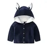 Jackor Iyeal Winter Boys Girls Sweater Cotton Children Sticked Cute Ears Huven Solid Kids Clothes Spädbarn Baby Jacket Ytterkläder 1-5Y