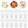 Disposable Cups Straws 50 Pcs Drink Cup Iced Coffee Lids Wrapping Clear Beverage Milk Tea Juice Drinking Party Accessories Portable