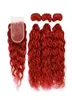 حزم نسج بشرية ماليزية حمراء نقية ماليزية ومتموجة حزم مع إغلاق Birght Red Water Wave Virgin Hair 3Bundles مع إغلاق الدانتيل 6970862