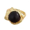 Cluster Rings S925 Sterling Silver For Women Men Fashion Gold Plated Lava Texture Pattern Agate Crystal Punk Jewelry