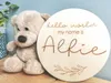 Décoration de fête pour bébé Nom d'arrivée Plaque | Signe de la pépinière boho |Annonce de naissance Hello World Gift Douche