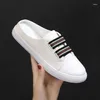 Casual Shoes Heelless Lazy Summer Female Half Drag Baotou Canvas Flat Elastic Outer Slippers For Women 2024 Fashion Design