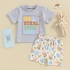 Kledingsets Focusnorm 0-4Y Toddler Baby Boys Paaskleding Outfits Korte mouw Letter T shirts Tops ei-print shorts