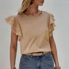 Bloups feminina Mulher camisa casual manga de babado de babados solto blusa de cor sólida de cor de cor sólida top para o verão