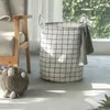 Laundry Bags Basket Household Dirty Clothes Nordic Style Simple Folding Storage Bucket Fabric Checked Storag