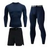 Conjuntos de 3 peças Conjunto de compactação masculina Executando Treino Treinamento de Fitness Treinamento de Fitness Sportswear Mangas longas Camisas esportivas Sport Rashgard Set Gym