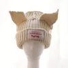 Loverboy Cat Ear Knit Hat Solidny ciepły świnia wełniana czapka urocza moda z kapturem niszowa nisza