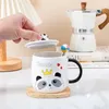 Kupalar sevimli panda seramik fincan yaratıcı karikatür kupa çift kahvaltı yulaf ezmesi hediye