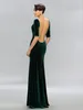 Robes de fête Green Slit Long Robe de bal 2024 Femmes Bateau Velvet Half manches perles de soirée Club Porte Robe de Soriee