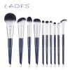 Shadow Lades 10st Makeup Brushes Set Powder Blusher Foundation Make Up Brush Blending Eyeshadow Brush Blue Beauty Tools With Pouch