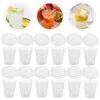 Wegwerpbekers rietjes 50 sets Clear Coffee Cup Party Supplies Melkthee Wikkel Plastic met deksels draagbaar drinkende zomer koele drank
