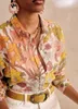 Women's Blouses 2024 Niche kleurrijke grote bloemenrapel puur katoenen lange mouwen shirt vrouwen tops