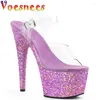 Kledingschoenen hoge hakken prima met elegante feestpompen vrouwen 2024 glanzende platforms mode sandalen vrouwelijk sexy transparant kristal