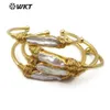 WTB489 Natural Pearl Gol Wire Envelopped Bangle Bezel Bracelet Bracelet Femmes Joker Bijoux de charme Finourie Décoration de fête 240402