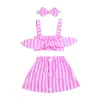 Shorts Children Kids Summer Clothing Set striped chiffon sleeveless Backless Tshirt Shorts 3 Threepiece Suit Girls Clothes Sets