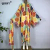 Bohemian Bronzing Print Bikini Cover-ups Elegant Self Beteted Kimono Robe Femme Summer Holiday Beach Wear Up Up