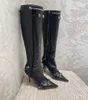 Laarzen cagole lamskijn lederen kneehigh laarzen Studge buckle verfraaide zijknipschoenen puntige teen stiletto hiel hoge laars luxe de1992766