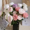 Decorative Flowers Simulation Flower Silk Two-tone Imperial Princess Roses Bouquet Garden Balcony Decoration Artificial Rose Champagne