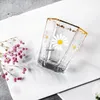 Wine Glasses Japanese Hammered Small Daisy Golden Rim Hexagonal Glass Creative Champagne Whiskey Red Home Net