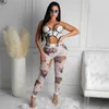 Women's Two Piece Pants European American Fashion Floral Print Sexy Push-up Crop-Top Spaghetti-Strap Vest Skinny Hip Raise Yoga Fitness Suit