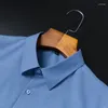 Men's Dress Shirts 2024 Mens Shirt Solid Stretch Long Sleeved Bamboo Fiber Quality Male Social Office Business Regular Fit