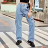 Frauen Jeans Retro gewaschene halb elastische Design personalisierte Denim -Arbeitskleidung für Frauen Solid Pocket Casual Hosen Street Trendsetters