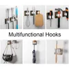 Hooks 6 Pcs Adhesive Multi-Purpose Wall Mounted Mop Organizer Holder RackBrush Broom Hanger Hook Kitchen Bathroom Strong