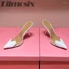 Slippers Rhinestone Transparent PVC Women Fairy Style Pointed Toe Thin Heels Mules High End Banquet Celebrity