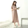 Party Dresses LERFEY Summer Dress Women Casual T Shirt Black Solid Split V Neck Loose Midi Vestidos Clothings