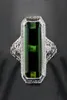 Cluster Rings Vintage Antique Pattern Carving Large Green Stone Ring Geometry Silver Color For Men Women Engagement Jewelry Y5N5434850921