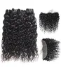 Estensioni dei capelli vergini indiani interi fasci di capelli brasiliani peruviani con onda d'acqua di chiusura 4 pc con 1325 pizzo frontale20656746101814