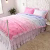 Zestawy pościeli Macaron Candy Gradient Kolor Princess Style Sweet Home Zestaw koronkowy spódnica z łóżkiem cztery kawałki B11