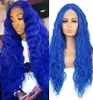 Синтетические парики Aimeya Blue Long Water Wave Lace Front Wig для женщин Средняя часть, бесцветная, предназначенная ежедневная одежда для косплея Tobi222462829