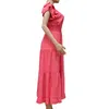 Chłodna i stylowa solidna sukienka damska midi z rozszerzonym brzegiem i żeńskimi rękawami płatkowymi obowiązkowymi na wiosenne lato i jesień AST98189