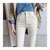 Boube à mollet de jean pour femmes épaissis beige femme hiver chaude pantalon harem haut taille mince look carotte-la longueur de la cheville