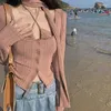 Tricot pour femmes tricot à deux pièces Vêtements femmes Vêtements de cardigan coréen solide tunique de licolage sexy