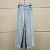 Women's Jeans Pants 2024 Autumn Korean Fashion Contrast Panel Vintage Washed Pure Cotton Wide Leg Y2k Trousers