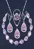 Earrings Necklace Promotion Pink Cubic Zircon Water Drop Silver Color Jewelry Set Ring Bracelet1769374