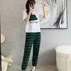 Kvinnors tvåbitar byxor Kort ärm Crop Top Sports Super Summer 2024 Fashion Korean Stlye Casual Printed T-shirt Set